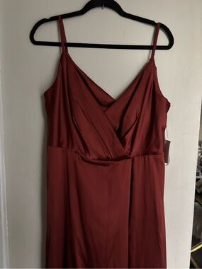 New Satin Bridesmaid Cinnamon Spaghetti Strap A-Line Dress, Celebrate by DB